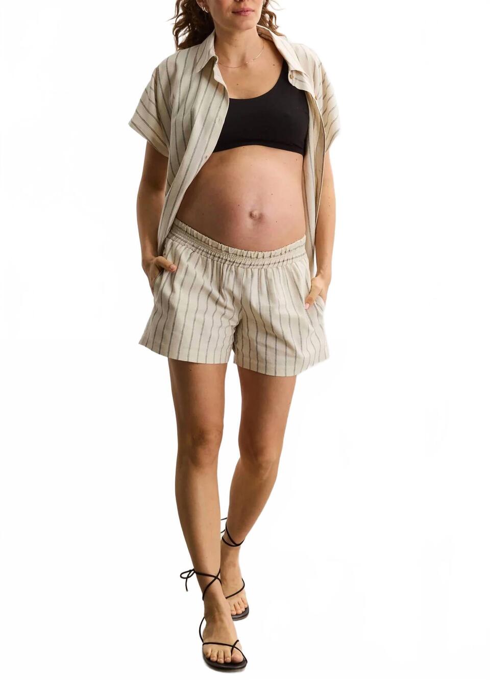NEW HATCH asher short -maternity in ivory/ black stripe